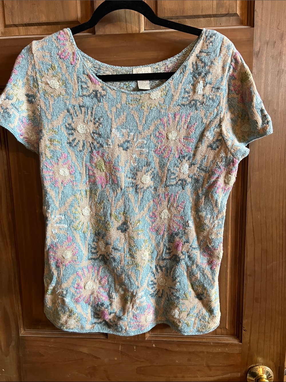 Sigrid Olsen Pastel Blue Floral Scoop Neck Short Sleeve Tee